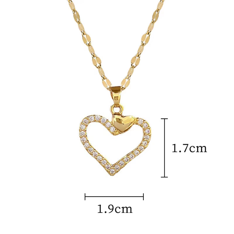 Trendy Heart Stainless Steel Zirconia Necklaces