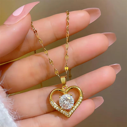 Trendy Heart Stainless Steel Zirconia Necklaces