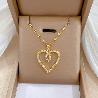 Trendy Heart Stainless Steel Zirconia Necklaces