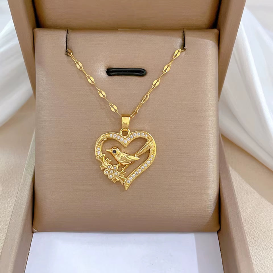 Trendy Heart Stainless Steel Zirconia Necklaces