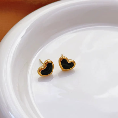 Stainless Steel Female Black/White Heart Pendant Necklace 