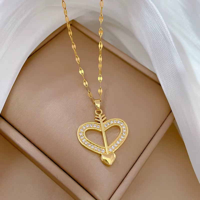 Trendy Heart Stainless Steel Zirconia Necklaces
