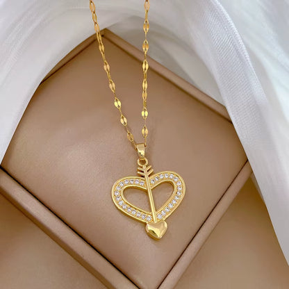 Trendy Heart Stainless Steel Zirconia Necklaces
