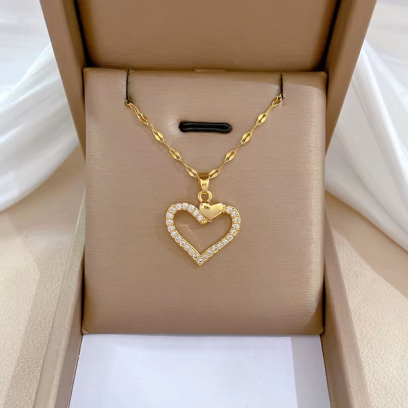 Trendy Heart Stainless Steel Zirconia Necklaces