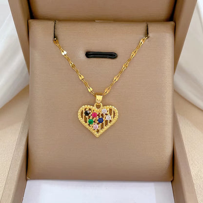 Trendy Heart Stainless Steel Zirconia Necklaces