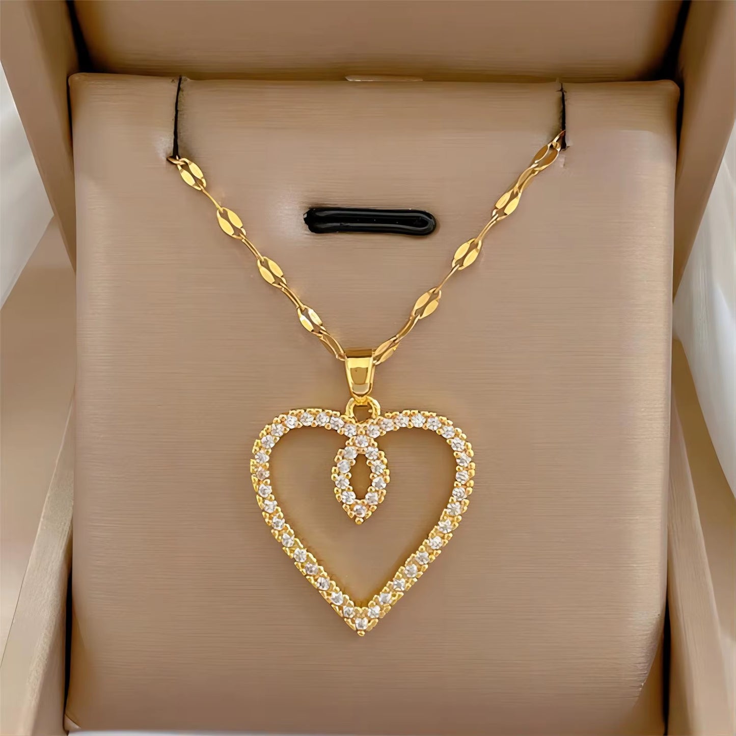 Trendy Heart Stainless Steel Zirconia Necklaces