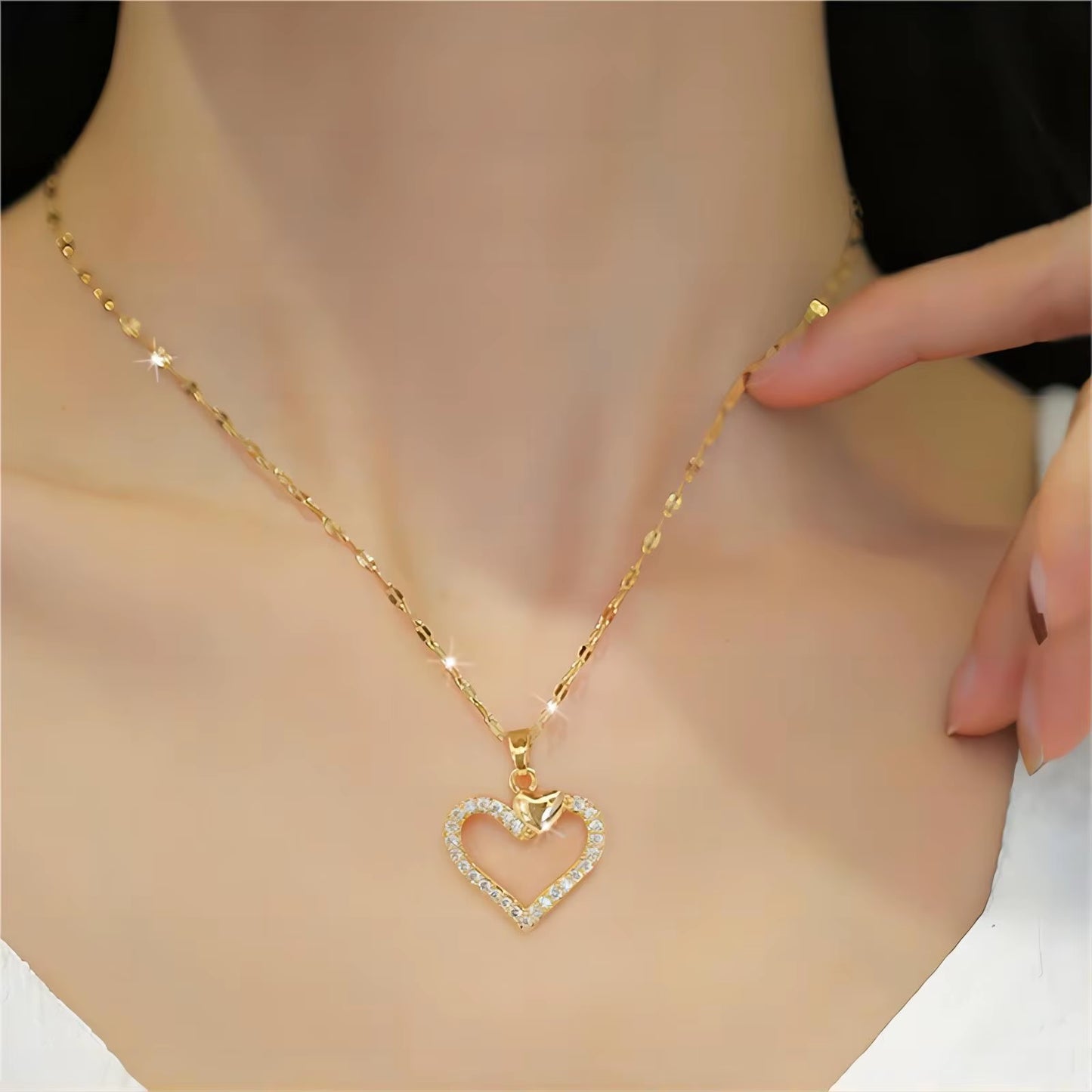 Trendy Heart Stainless Steel Zirconia Necklaces