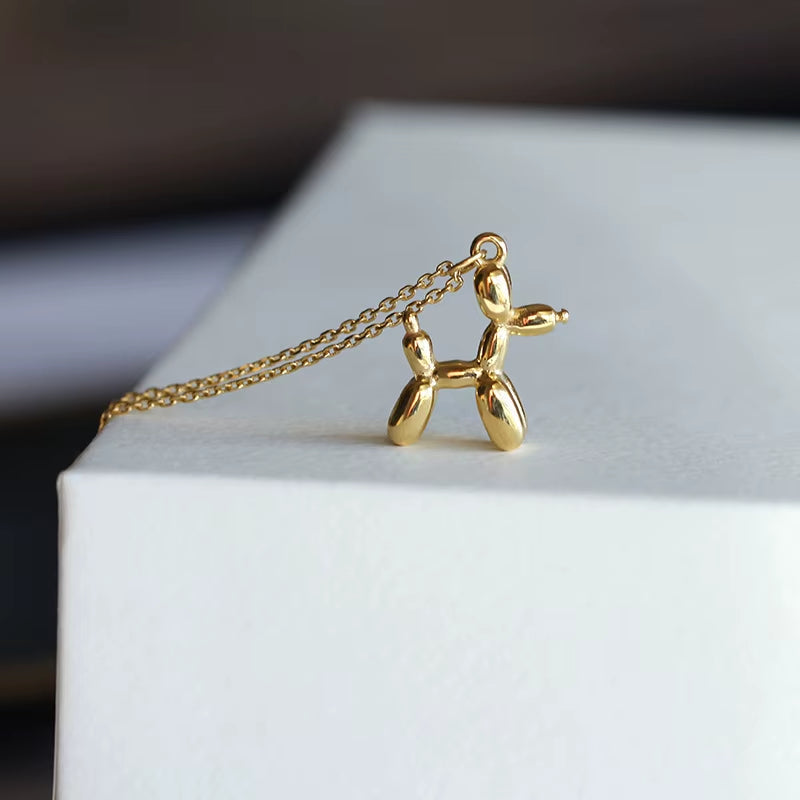 3D Balloon Dog Pendant Necklaces for Women Gold Silver Color Chain Robotic Animal Clavicle Choker Collar Wedding Christmas Gift